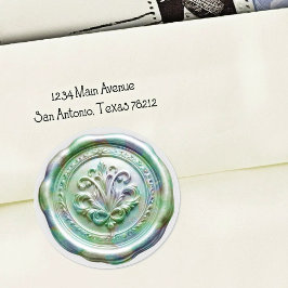 Faux Wax Envelope Seal Style 4 Green 22 Sticker ラウンドシール