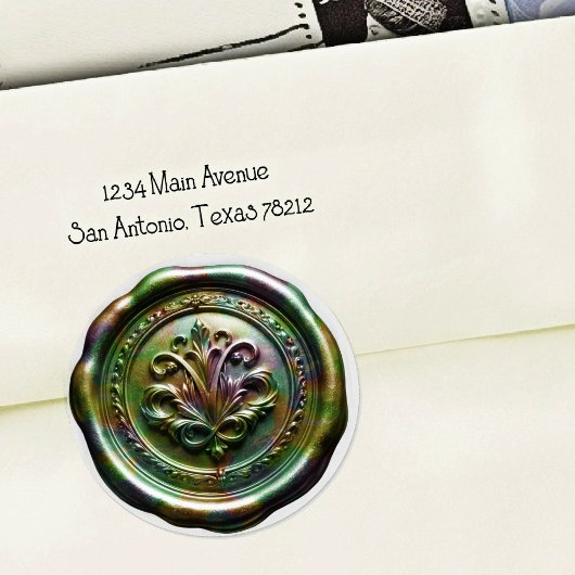 Faux Wax Envelope Seal Style 4 Green 23 Sticker ラウンドシール