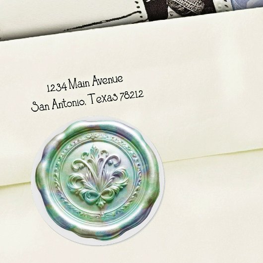 Faux Wax Envelope Seal Style 4 Green 25 Sticker ラウンドシール