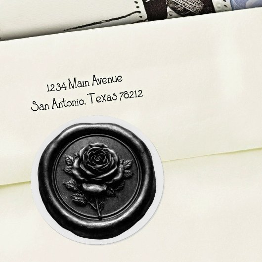 Faux Wax Seal Black Rose Deep Impression ラウンドシール