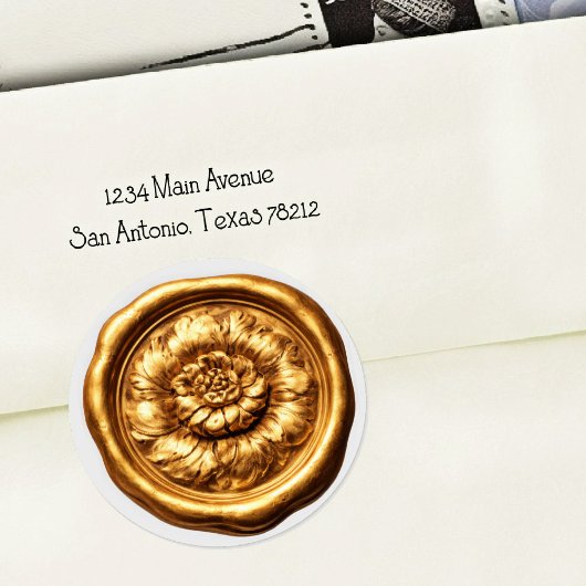 Faux Wax Seal Dark Gold Peony Deep Impression ラウンドシール
