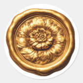 Faux Wax Seal Dark Gold Peony Deep Impression ラウンドシール (正面)