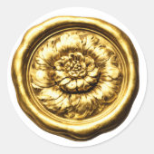 Faux Wax Seal Gold Peony Deep Impression ラウンドシール (正面)