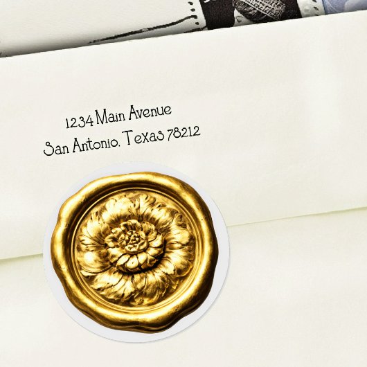 Faux Wax Seal Gold Peony Deep Impression ラウンドシール