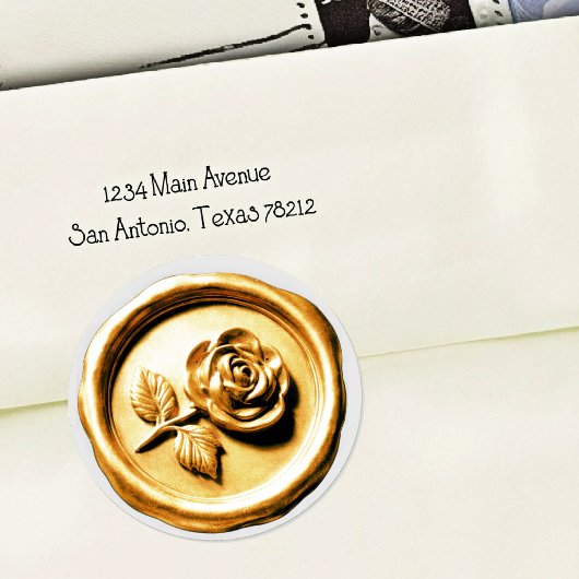 Faux Wax Seal Gold Rose 2 Deep Impression ラウンドシール