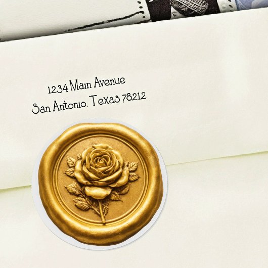 Faux Wax Seal Gold Rose Deep Impression ラウンドシール