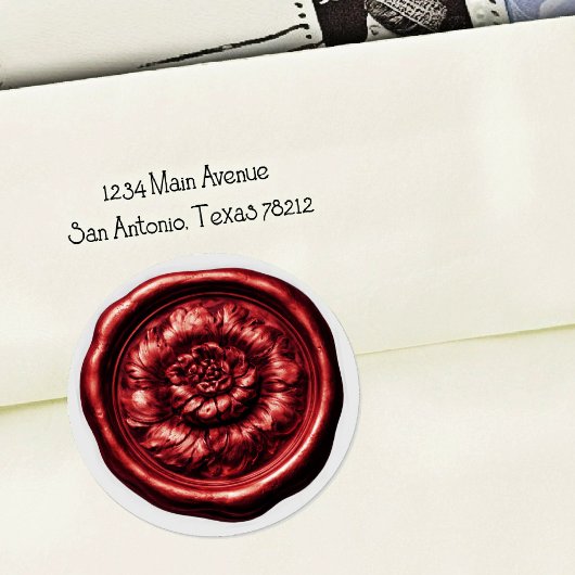 Faux Wax Seal Peony Deep Red ラウンドシール