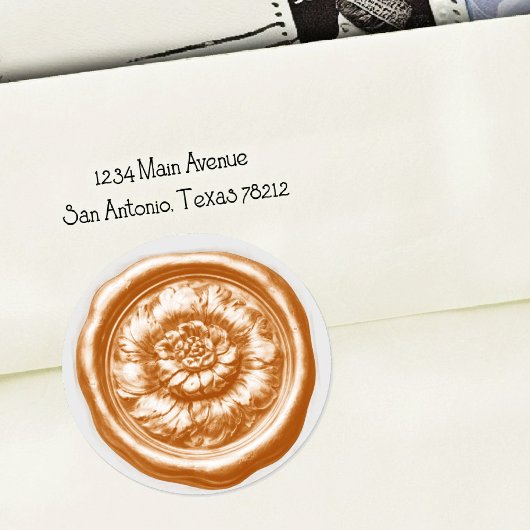 Faux Wax Seal Peony Peach ラウンドシール