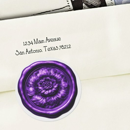 Faux Wax Seal Peony Purple ラウンドシール