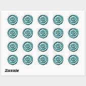 Faux Wax Seal Peony Turquoise Blue ラウンドシール (シート)