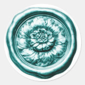 Faux Wax Seal Peony Turquoise Blue ラウンドシール (正面)