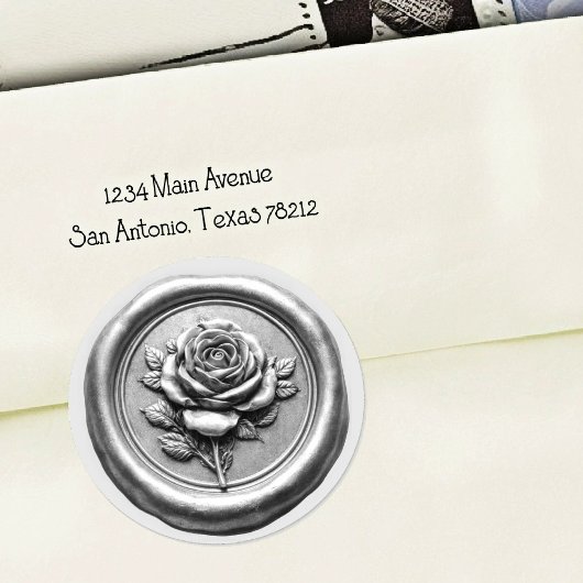 Faux Wax Seal Silver Rose Deep Impression ラウンドシール