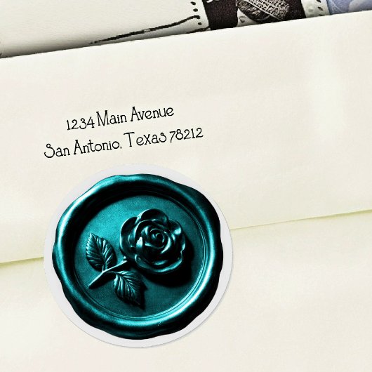 Faux Wax Seal Teal Rose 2 Deep Impression ラウンドシール