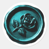 Faux Wax Seal Teal Rose 2 Deep Impression ラウンドシール (正面)