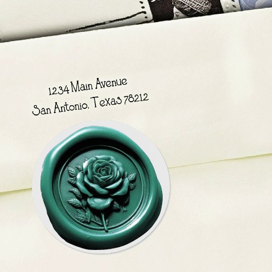 Faux Wax Seal Teal Rose Deep Impression ラウンドシール