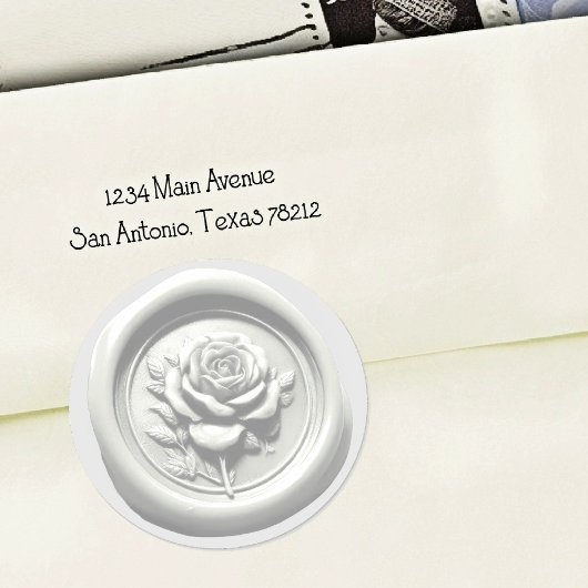 Faux Wax Seal White Rose Deep Impression ラウンドシール