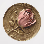 Faux Wax Stamp Envelope Seal Gold Pink Rose Flower ラベル (デザイン2)