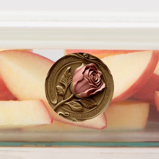 Faux Wax Stamp Envelope Seal Gold Pink Rose Flower ラベル (貼付)