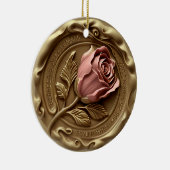 Faux Wax Stamp Gold Pink Rose Flower Anniversary セラミックオーナメント (右)