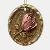 Faux Wax Stamp Gold Pink Rose Flower Anniversary セラミックオーナメント (左)