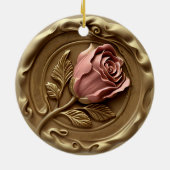 Faux Wax Stamp Gold Pink Rose Flower Anniversary セラミックオーナメント (裏面)