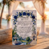 Faux White Marble & Blue Watercolor Floral Estate エンクロージャーカード