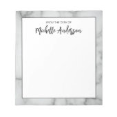 Faux White Marble Elegant 名前欄からのメッセージ ノートパッド (正面)