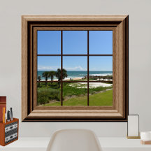 Faux Window Ocean View Palm Trees  Beach Tropics