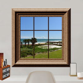 Faux Window Ocean View Palm Trees  Beach Tropics ポスター
