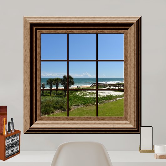 Faux Window Ocean View Palm Trees  Beach Tropics ポスター