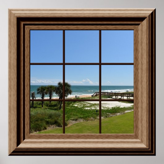 Faux Window Ocean View Palm Trees  Beach Tropics ポスター (正面)