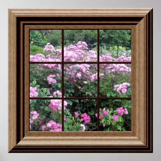 Faux Window Poster Peaceful Rose Garden Relaxing ポスター (正面)