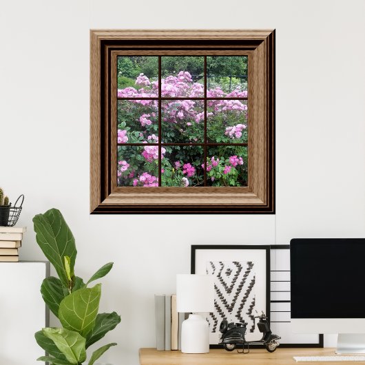 Faux Window Poster Peaceful Rose Garden Relaxing ポスター (ホームオフィス)