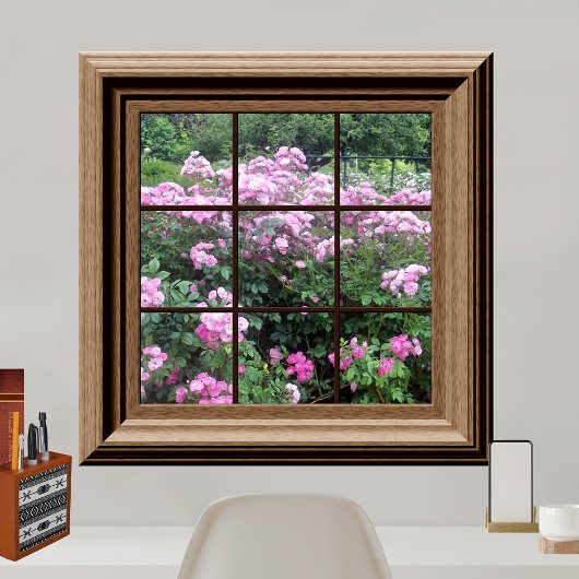 Faux Window Poster Peaceful Rose Garden Relaxing ポスター