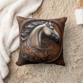 Faux Wooden Carved Horse Throw Pillow クッション (ブランケット)