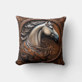 Faux Wooden Carved Horse Throw Pillow クッション