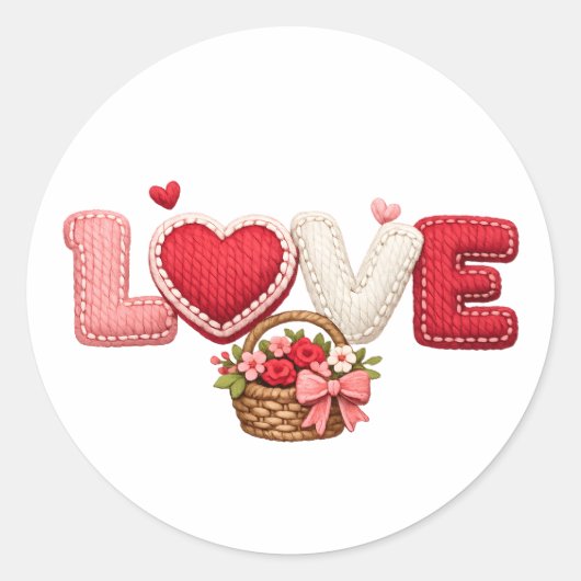 Faux Yarn Crochet Love Sticker – Fuzzy Cherry Vale ラウンドシール (正面)