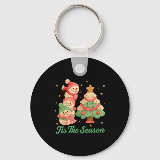 Faux Yarn Crochet Snowman And Christmas Tree キーホルダー (正面)