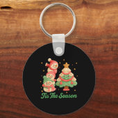 Faux Yarn Crochet Snowman And Christmas Tree キーホルダー (正面)