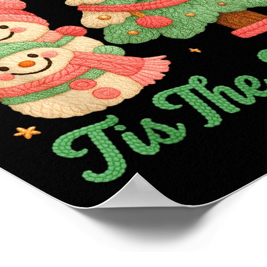 Faux Yarn Crochet Snowman And Christmas Tree  ポスター (角)
