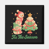 Faux Yarn Crochet Snowman And Christmas Tree  マグネット (正面)