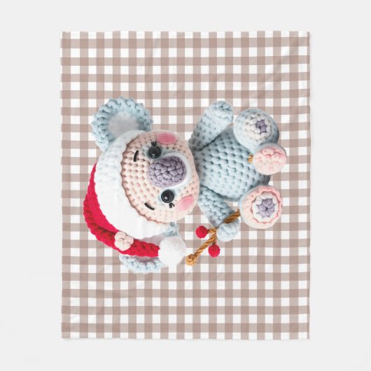 Faux Yarn Notch-Hook Koala Christmas Design フリースブランケット (正面)
