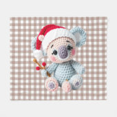 Faux Yarn Notch-Hook Koala Christmas Design フリースブランケット (正面(横))
