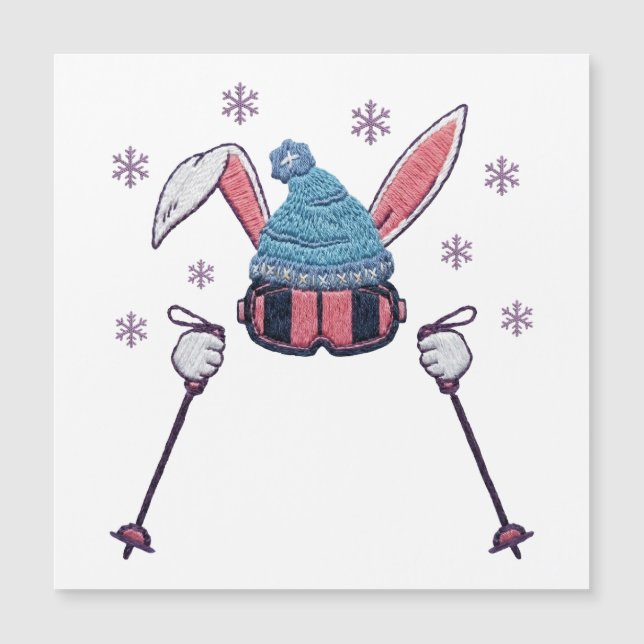 Faux yarn skiing rabbit winter humor (正面)