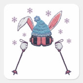 Faux yarn skiing rabbit winter humor スクエアシール (正面)