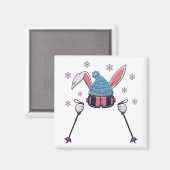 Faux yarn skiing rabbit winter humor マグネット (正面/裏面)