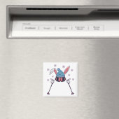 Faux yarn skiing rabbit winter humor マグネット (インサイチュ (食洗機))