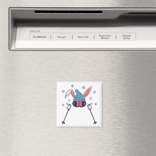 Faux yarn skiing rabbit winter humor マグネット (インサイチュ (食洗機))