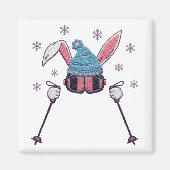 Faux yarn skiing rabbit winter humor マグネット (正面)