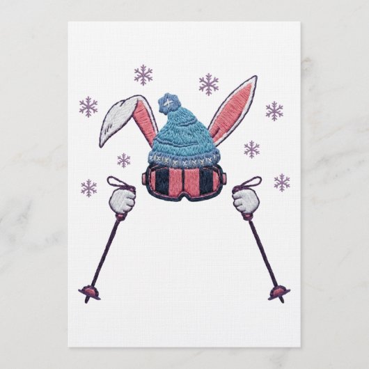 Faux yarn skiing rabbit winter humor 招待状 (正面)